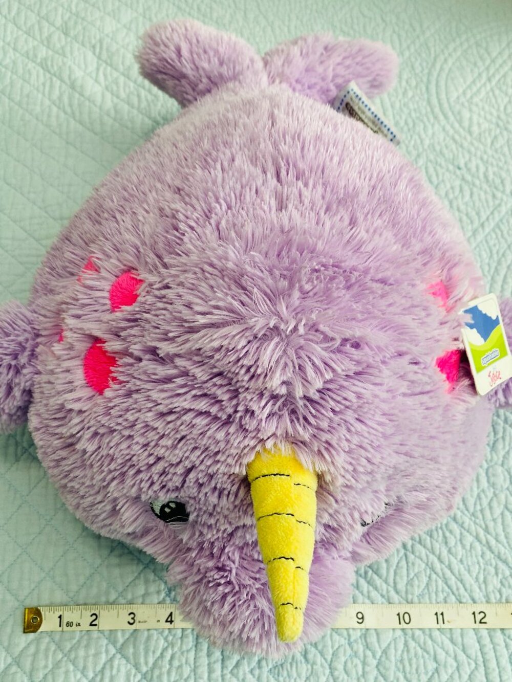 JUSTICE SQUISHABLE NARWAHL Large Purple & Pink Fuzzy Plush 2014 NWT 17"
